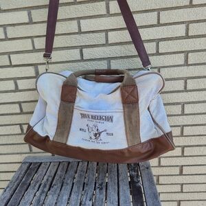 True Religion  Duffle  travel, weekender Bag, Beige canvas